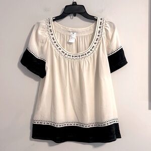 Gerald Darel 100% silk neck short sleeve embroidery blouse size 44